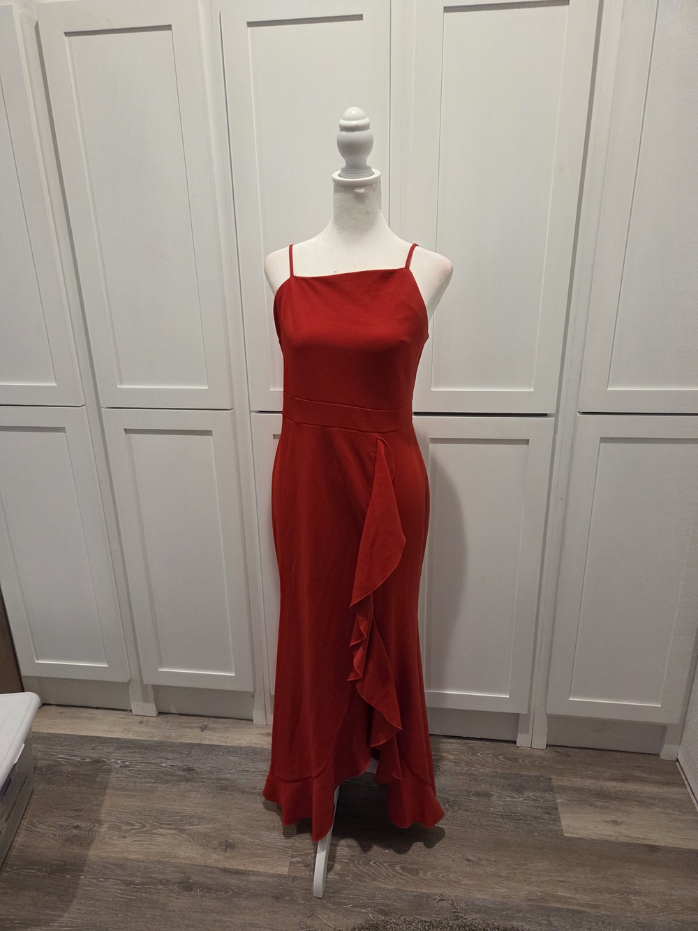 Scarlet Ruffle-Detail Maxi Dress with Spaghetti Straps